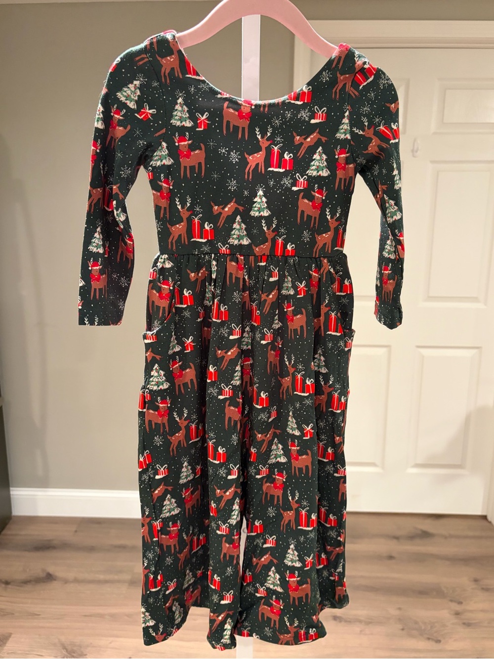 SweetHoney Dark Green Holiday Reindeer Leggy Romper, Mystic Forest